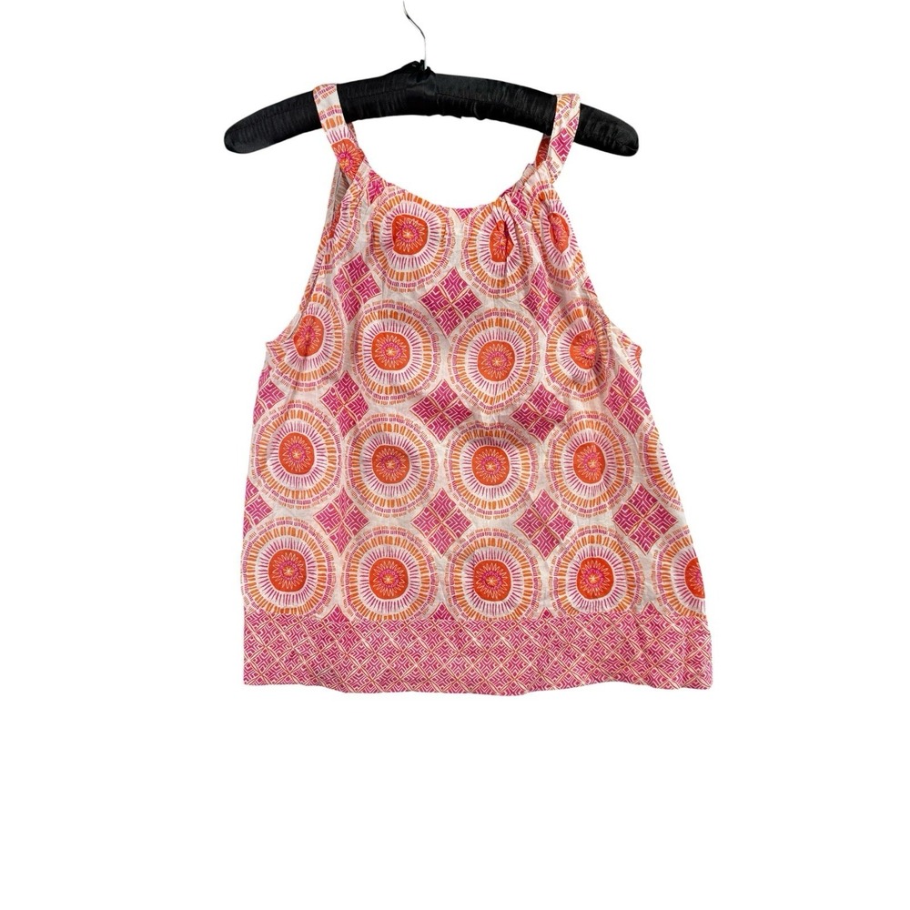 Sigrid Olsen Tank Top Womens Large Pink Orange Boho Tassel Tie Back Cotton
